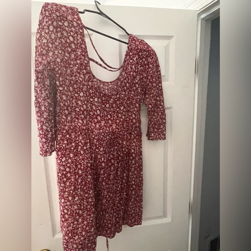 Red Floral Bell Sleeve babydoll dress - M